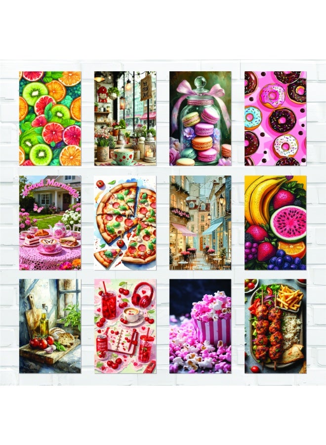 طقم 12 لوحة حائط فاخرة لديكور المطبخ وغرف الطعام ورق كوشيه 300 جرام،تصميمات عصرية لصور الأطعمة والمخبوزات والحلويات الملونة والشهية، مثالية لديكور المنزل والمطاعم والكافيهات الراقية جداً. - Image 4